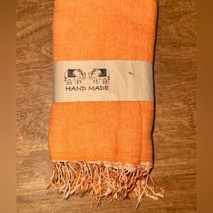 Hand Made Orange Woven Scarf with Fringe